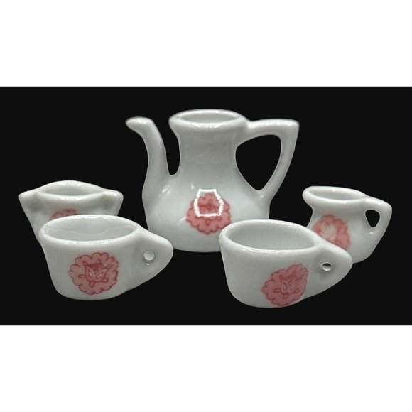 Vintage Pretty Port Ltd Miniature Tea Pot Sugar Creamer Dollhouse Tea Set - Picture 3 of 7